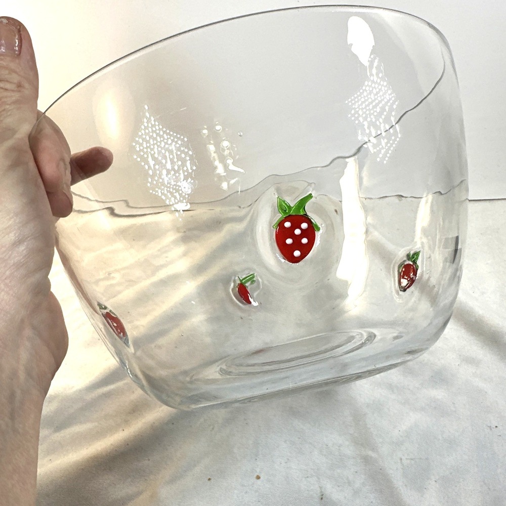 World Market Clear Glass with Strawberry Inlay Serving Bowl